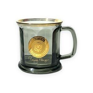 Vintage‎ Ronald Reagan Presidential Seal Mug Signature Smoked Color Glass